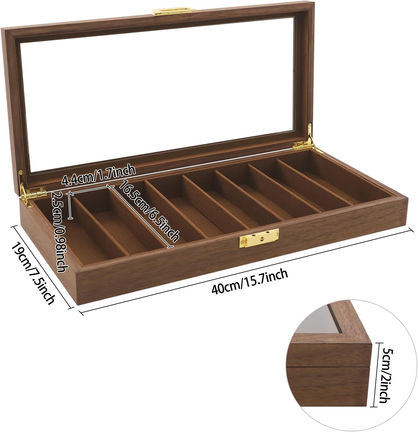 Knife Display Case, 22 Slot Storage Box, 3-Tier Lockable, Showcase & Organizer with Ebony Veneer and Real Glass Window Top for Pocket Knives, Men Gift, 15.7 * 7.6 * 4.7 in (Walnut Color, 3 Tiers)