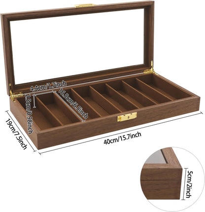 Knife Display Case, 22 Slot Storage Box, 3-Tier Lockable, Showcase & Organizer with Ebony Veneer and Real Glass Window Top for Pocket Knives, Men Gift, 15.7 * 7.6 * 4.7 in (Walnut Color, 3 Tiers)
