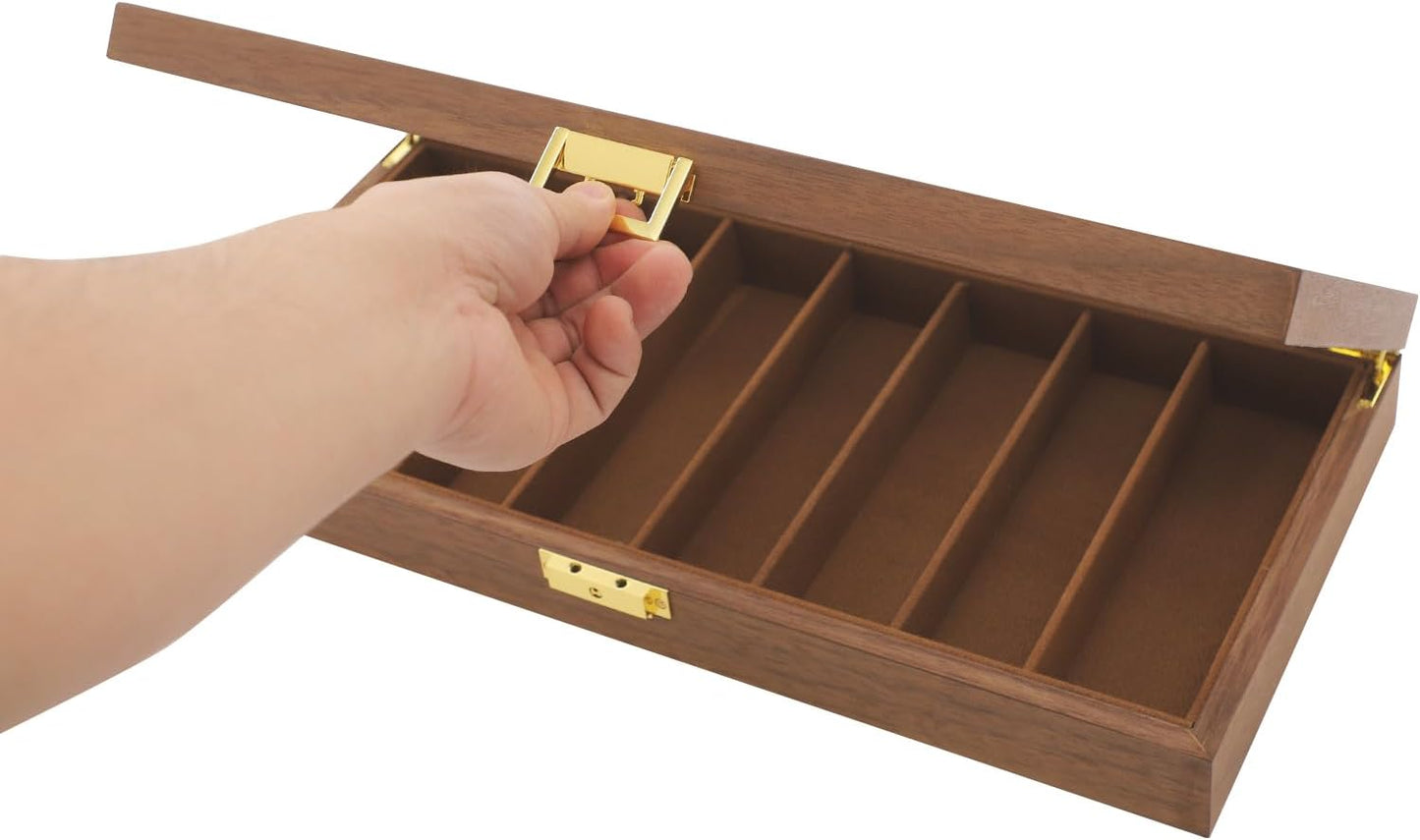 Knife Display Case, 22 Slot Storage Box, 3-Tier Lockable, Showcase & Organizer with Ebony Veneer and Real Glass Window Top for Pocket Knives, Men Gift, 15.7 * 7.6 * 4.7 in (Walnut Color, 3 Tiers)