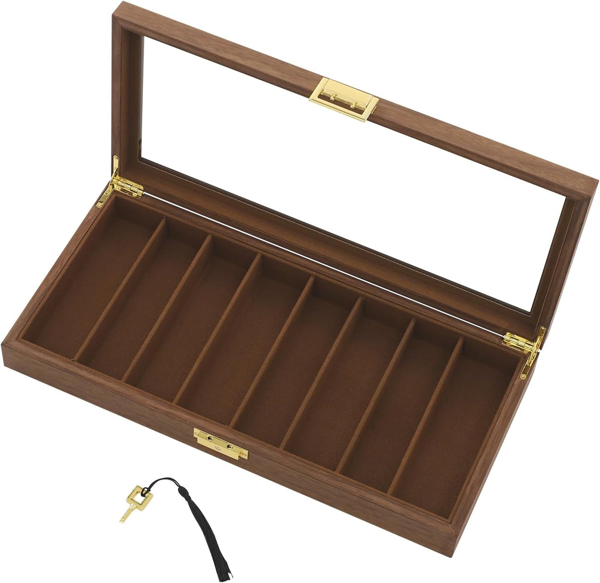 Knife Display Case, 22 Slot Storage Box, 3-Tier Lockable, Showcase & Organizer with Ebony Veneer and Real Glass Window Top for Pocket Knives, Men Gift, 15.7 * 7.6 * 4.7 in (Walnut Color, 3 Tiers)