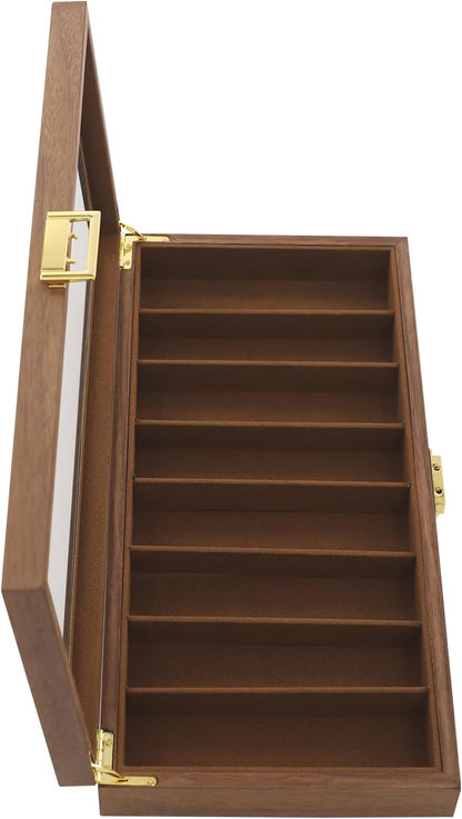 Knife Display Case, 22 Slot Storage Box, 3-Tier Lockable, Showcase & Organizer with Ebony Veneer and Real Glass Window Top for Pocket Knives, Men Gift, 15.7 * 7.6 * 4.7 in (Walnut Color, 3 Tiers)