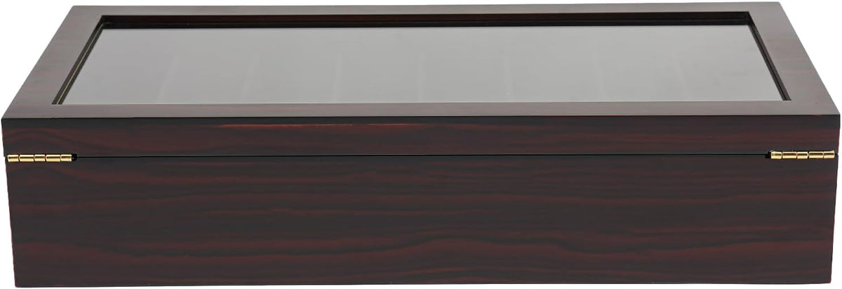 Knife Display Case, 22 Slot Storage Box, 3-Tier Lockable, Showcase & Organizer with Ebony Veneer and Real Glass Window Top for Pocket Knives, Men Gift, 15.7 * 7.6 * 4.7 in (Walnut Color, 3 Tiers)