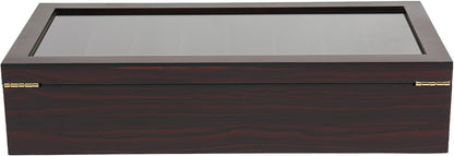 Knife Display Case, 22 Slot Storage Box, 3-Tier Lockable, Showcase & Organizer with Ebony Veneer and Real Glass Window Top for Pocket Knives, Men Gift, 15.7 * 7.6 * 4.7 in (Walnut Color, 3 Tiers)