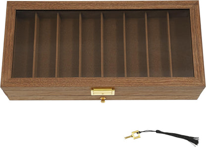 Knife Display Case, 22 Slot Storage Box, 3-Tier Lockable, Showcase & Organizer with Ebony Veneer and Real Glass Window Top for Pocket Knives, Men Gift, 15.7 * 7.6 * 4.7 in (Walnut Color, 3 Tiers)