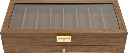 Knife Display Case, 22 Slot Storage Box, 3-Tier Lockable, Showcase & Organizer with Ebony Veneer and Real Glass Window Top for Pocket Knives, Men Gift, 15.7 * 7.6 * 4.7 in (Walnut Color, 3 Tiers)