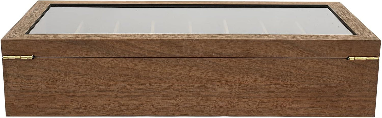 Knife Display Case, 22 Slot Storage Box, 3-Tier Lockable, Showcase & Organizer with Ebony Veneer and Real Glass Window Top for Pocket Knives, Men Gift, 15.7 * 7.6 * 4.7 in (Walnut Color, 3 Tiers)