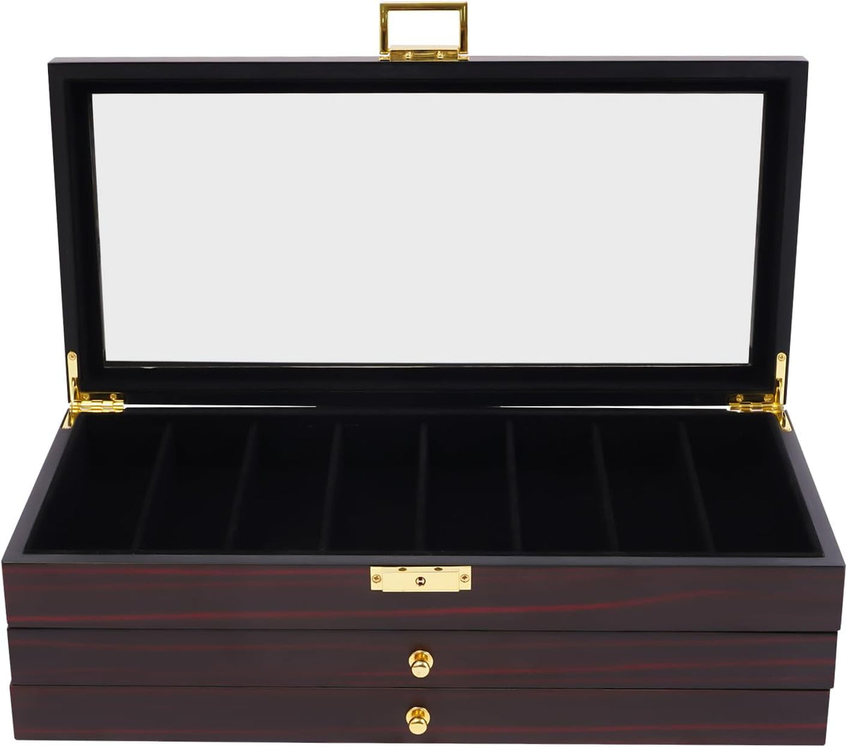 Knife Display Case, 22 Slot Storage Box, 3-Tier Lockable, Showcase & Organizer with Ebony Veneer and Real Glass Window Top for Pocket Knives, Men Gift, 15.7 * 7.6 * 4.7 in (Walnut Color, 3 Tiers)