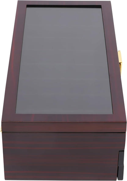 Knife Display Case, 22 Slot Storage Box, 3-Tier Lockable, Showcase & Organizer with Ebony Veneer and Real Glass Window Top for Pocket Knives, Men Gift, 15.7 * 7.6 * 4.7 in (Walnut Color, 3 Tiers)