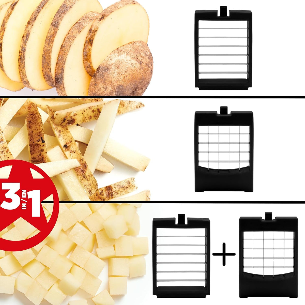 Pro Fry Cutter & Cuber, 3-in-1, Homemade French Fries, Slices and Diced Cubes Potato & Vegetable