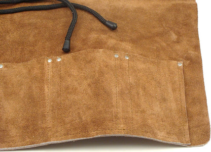 7-Pocket Suede Leather Tool Roll Up Bag - Leather Tool Organizer for Wood Carving Tools - Chisel Roll Bag for Medium to Large Sized Woodworking Tools - Knife Roll Bag for Kitchen Knives and Utensils