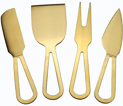 Set of 4 Cheese Knives Set, Titanium Plated Stainless Steel Knives, Gold Metal Color