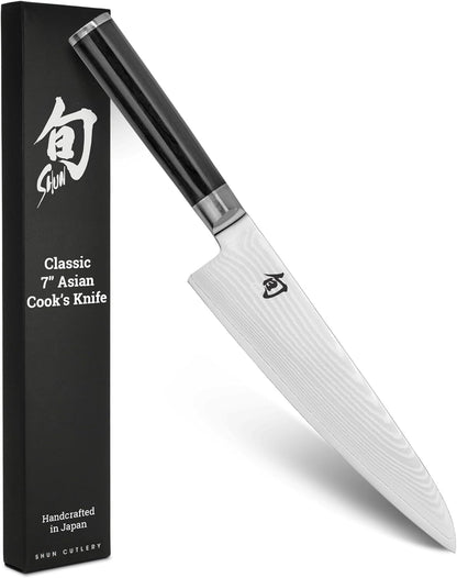 Classic 7" Asian Cook’s Knife, Handcrafted Japanese Kitchen Knife, VG-MAX Core with Damascus Stainless Steel Cladding, Pakkawood Handle, Gyuto-Style Tool for Professional and Home Chefs