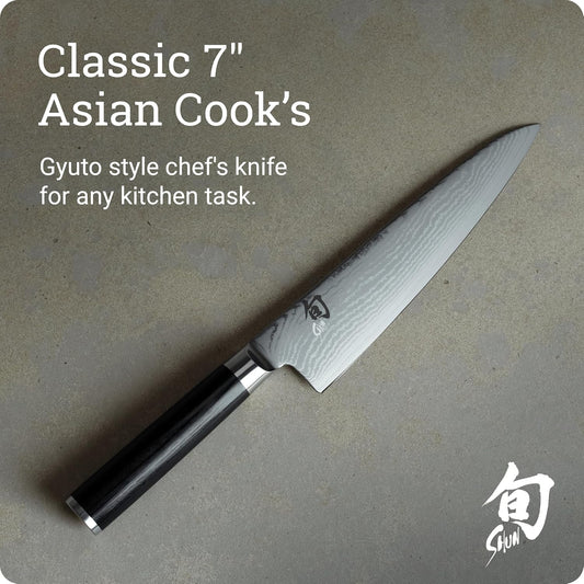 Classic 7" Asian Cook’s Knife, Handcrafted Japanese Kitchen Knife, VG-MAX Core with Damascus Stainless Steel Cladding, Pakkawood Handle, Gyuto-Style Tool for Professional and Home Chefs
