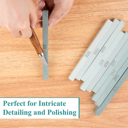 20Pcs Rectangular Sharpening Stone Set, 80#-3000# Green Silicon Carbide Whetstone Stones Sticks, Honing Stone Sharpening Stones for Knives Polishing Carving Models Metal Cutting Tools