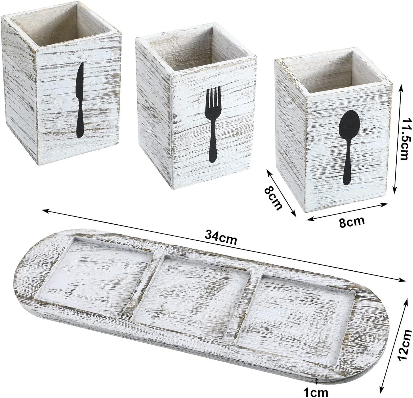4 Pcs Silverware Caddy Utensil Holder for Countertop Silverware Organizer with Wood Tray Spoon Fork Holder 3. 15 x 3. 15 x 4. 53 Inches of Each Organizer for Kitchen Parties(Retro White)