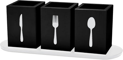 4 Pcs Silverware Caddy Utensil Holder for Countertop Silverware Organizer with Wood Tray Spoon Fork Holder 3. 15 x 3. 15 x 4. 53 Inches of Each Organizer for Kitchen Parties(Retro White)