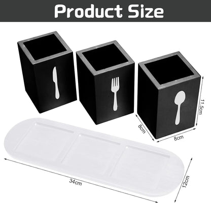 4 Pcs Silverware Caddy Utensil Holder for Countertop Silverware Organizer with Wood Tray Spoon Fork Holder 3. 15 x 3. 15 x 4. 53 Inches of Each Organizer for Kitchen Parties(Retro White)