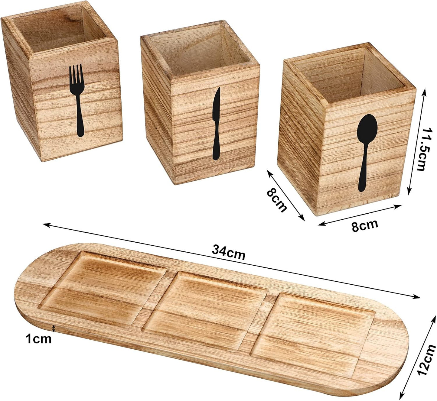 4 Pcs Silverware Caddy Utensil Holder for Countertop Silverware Organizer with Wood Tray Spoon Fork Holder 3. 15 x 3. 15 x 4. 53 Inches of Each Organizer for Kitchen Parties(Retro White)