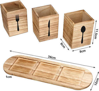 4 Pcs Silverware Caddy Utensil Holder for Countertop Silverware Organizer with Wood Tray Spoon Fork Holder 3. 15 x 3. 15 x 4. 53 Inches of Each Organizer for Kitchen Parties(Retro White)