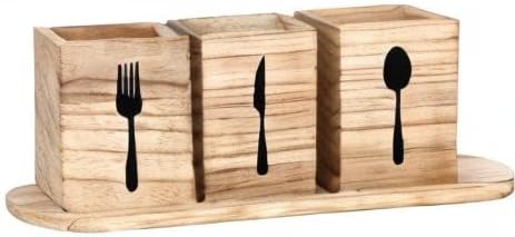 4 Pcs Silverware Caddy Utensil Holder for Countertop Silverware Organizer with Wood Tray Spoon Fork Holder 3. 15 x 3. 15 x 4. 53 Inches of Each Organizer for Kitchen Parties(Retro White)