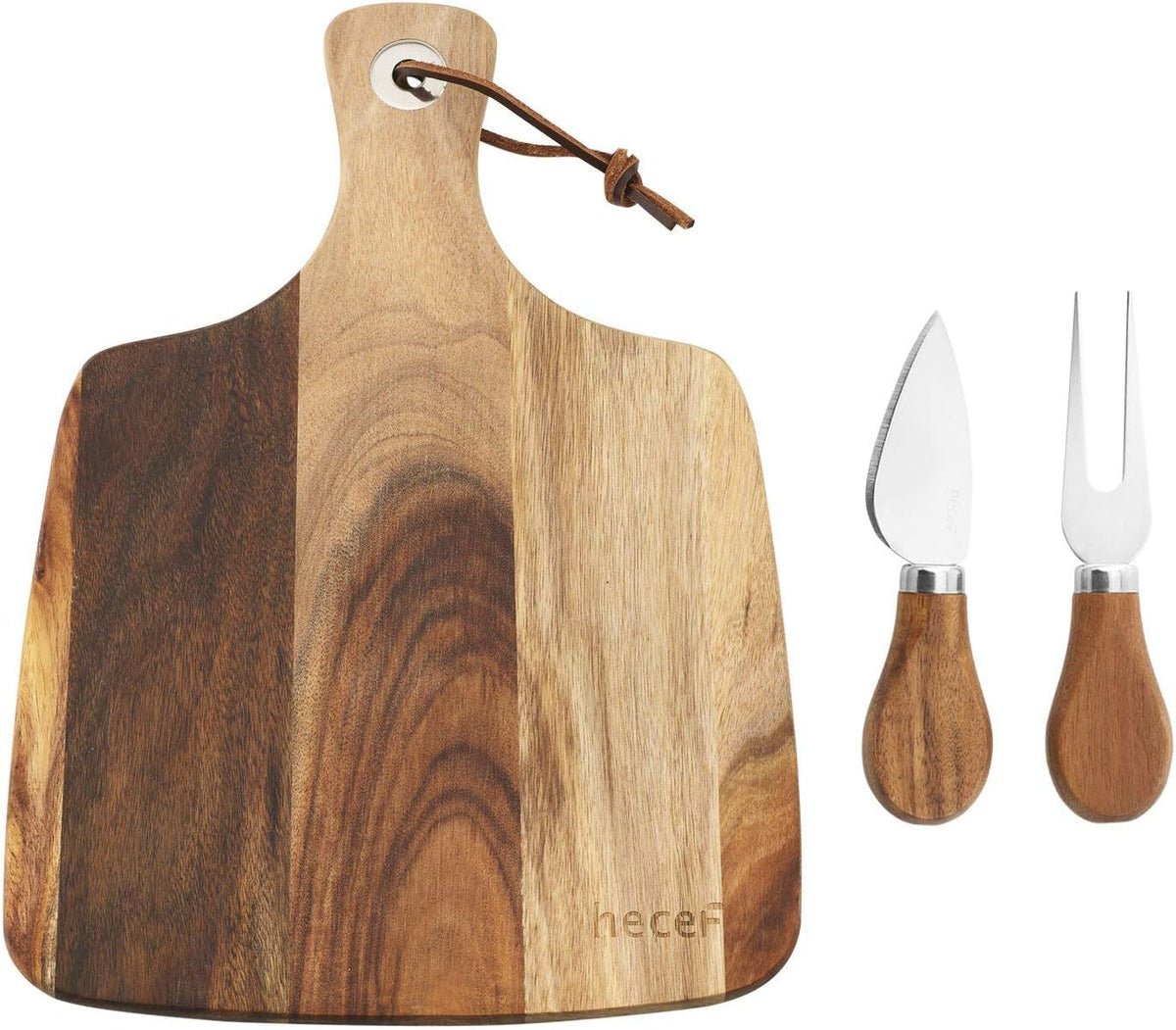Cheese Board set of 3,a Acacia Wood Cheese Plate, a Knife, a Fork, Charcuterie Board Platter Slate Serving Set for Appetizer Birthdays, Weddings, Housewarming (Cheese board with 2 knives)