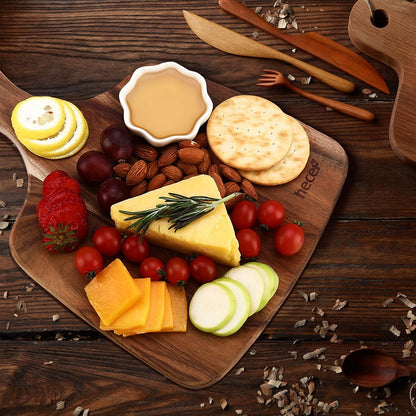 Cheese Board set of 3,a Acacia Wood Cheese Plate, a Knife, a Fork, Charcuterie Board Platter Slate Serving Set for Appetizer Birthdays, Weddings, Housewarming (Cheese board with 2 knives)