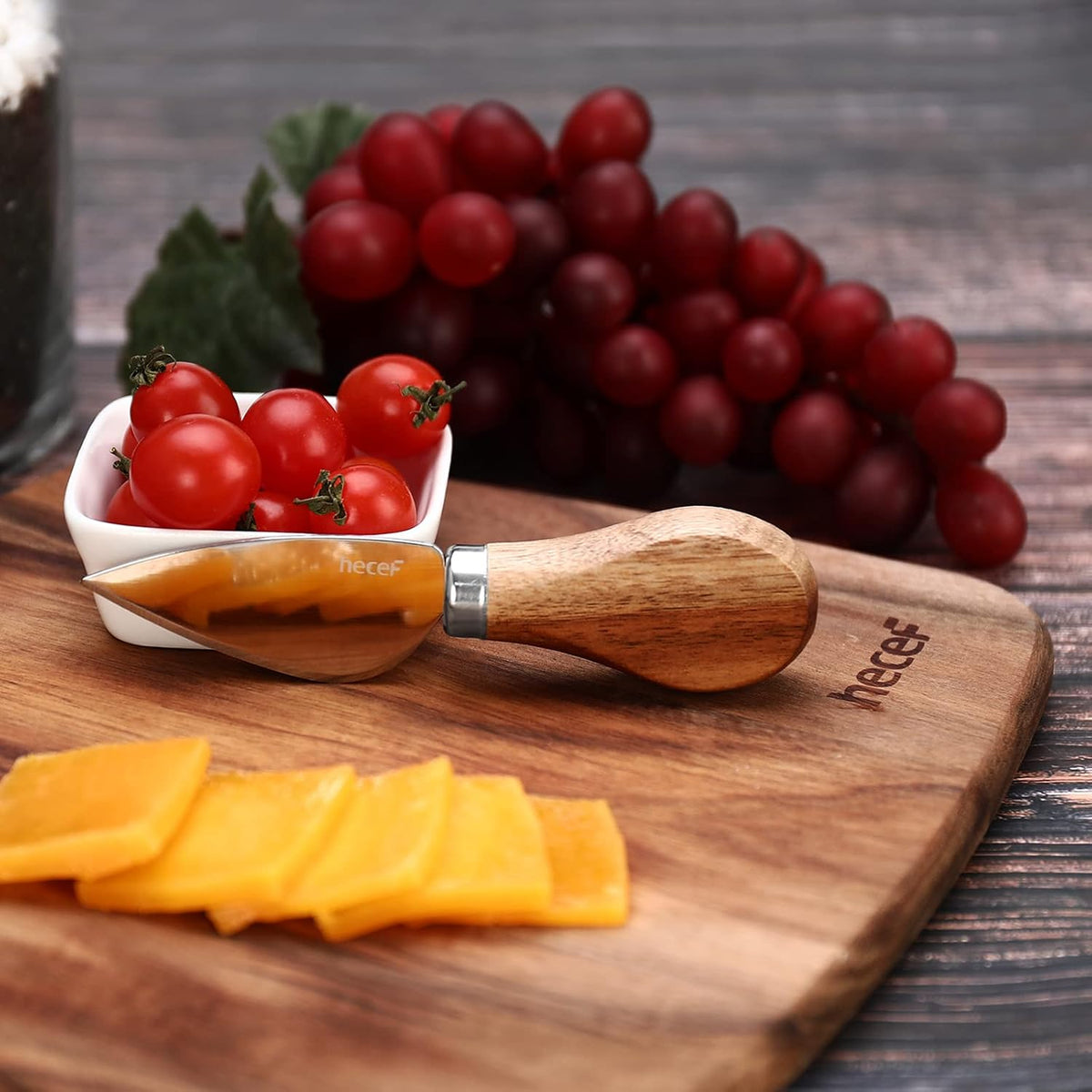 Cheese Board set of 3,a Acacia Wood Cheese Plate, a Knife, a Fork, Charcuterie Board Platter Slate Serving Set for Appetizer Birthdays, Weddings, Housewarming (Cheese board with 2 knives)