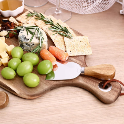 Cheese Board set of 3,a Acacia Wood Cheese Plate, a Knife, a Fork, Charcuterie Board Platter Slate Serving Set for Appetizer Birthdays, Weddings, Housewarming (Cheese board with 2 knives)