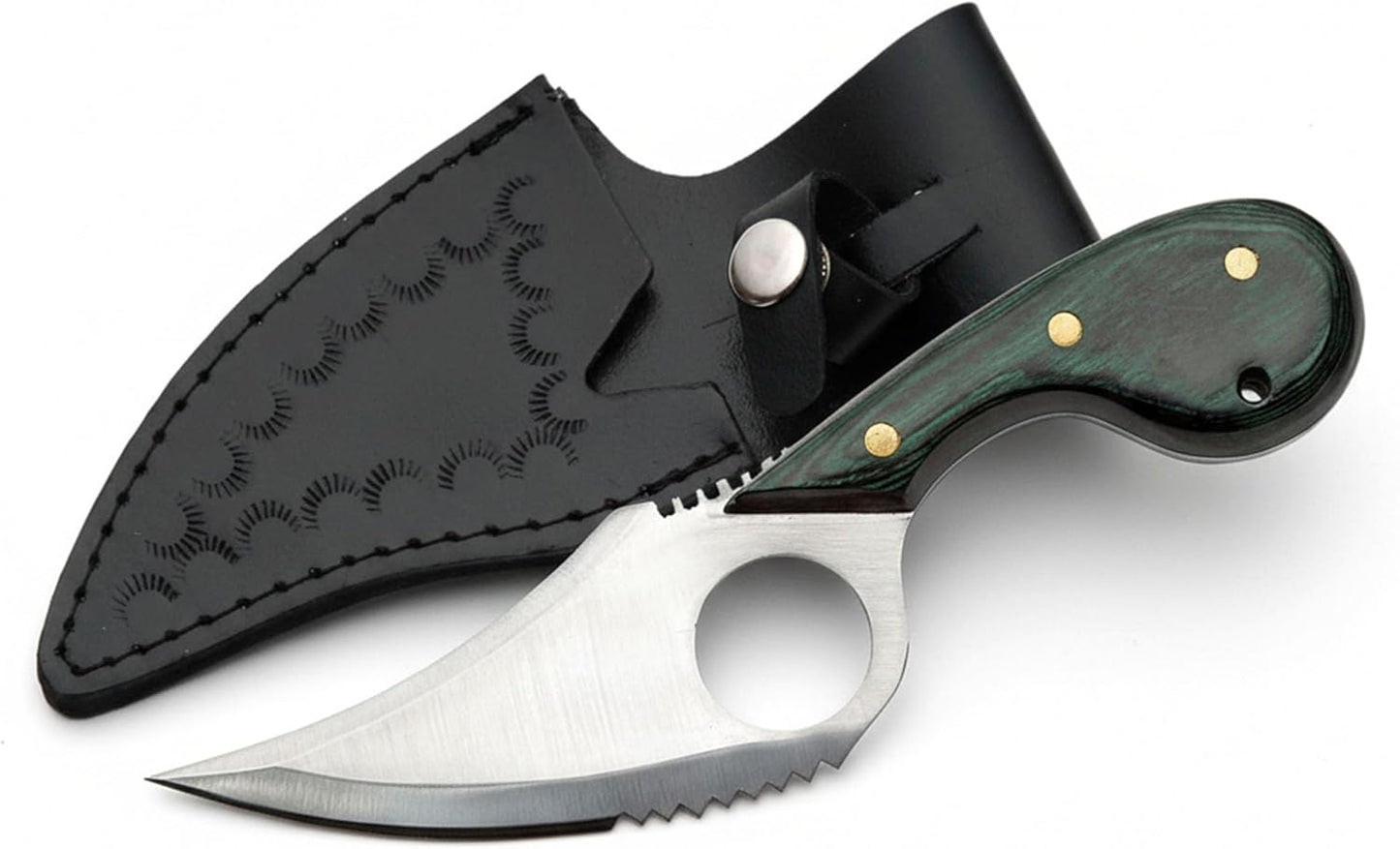 SZCO Full Tang Hunting Knife 7 Inch - Camping Knife with Green Pakkawood Handle, Stainless Steel Blade & Sheath - Pocket Knife for Hunting, Cutting & Outdoor uses - Knives for Men