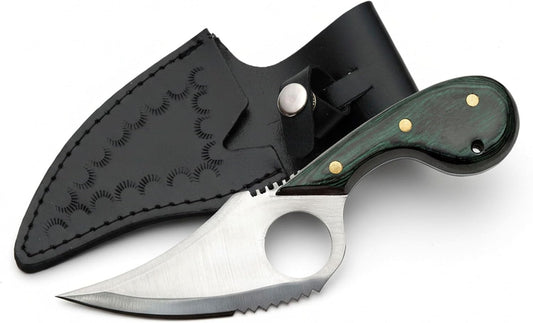 SZCO Full Tang Hunting Knife 7 Inch - Camping Knife with Green Pakkawood Handle, Stainless Steel Blade & Sheath - Pocket Knife for Hunting, Cutting & Outdoor uses - Knives for Men
