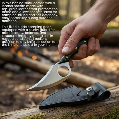 SZCO Full Tang Hunting Knife 7 Inch - Camping Knife with Green Pakkawood Handle, Stainless Steel Blade & Sheath - Pocket Knife for Hunting, Cutting & Outdoor uses - Knives for Men