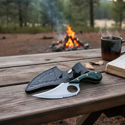 SZCO Full Tang Hunting Knife 7 Inch - Camping Knife with Green Pakkawood Handle, Stainless Steel Blade & Sheath - Pocket Knife for Hunting, Cutting & Outdoor uses - Knives for Men