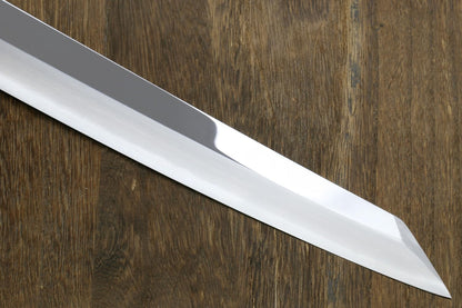 Yoshihiro Gintsuru Ginsan Stainless Steel Yanagi Kiritsuke Mirror-Polished Sushi Sashimi Japanese Knife with Stabilized Maple Burl Handle (11.8" (300mm) & Saya)
