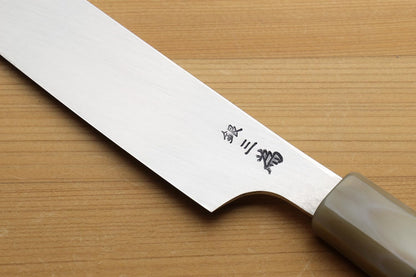 Yoshihiro Gintsuru Ginsan Stainless Steel Yanagi Kiritsuke Mirror-Polished Sushi Sashimi Japanese Knife with Stabilized Maple Burl Handle (11.8" (300mm) & Saya)
