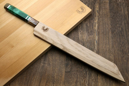 Yoshihiro Gintsuru Ginsan Stainless Steel Yanagi Kiritsuke Mirror-Polished Sushi Sashimi Japanese Knife with Stabilized Maple Burl Handle (11.8" (300mm) & Saya)