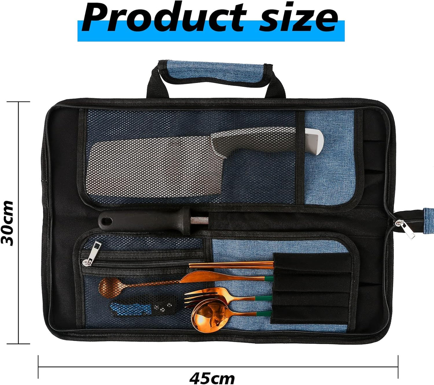 Chef’s Knife Roll Bag, Heavy Duty Oxford Chef Knife Bag, Portable 13 Slots Chef Knife Case, Multi-function Cutlery Knives Pouch Holder Knife Wrap Wallet Tool Roll