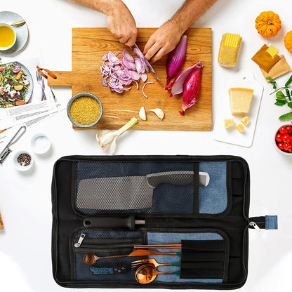Chef’s Knife Roll Bag, Heavy Duty Oxford Chef Knife Bag, Portable 13 Slots Chef Knife Case, Multi-function Cutlery Knives Pouch Holder Knife Wrap Wallet Tool Roll