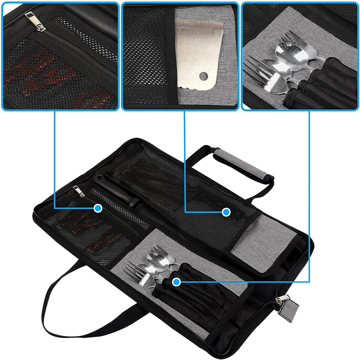 Chef’s Knife Roll Bag, Heavy Duty Oxford Chef Knife Bag, Portable 13 Slots Chef Knife Case, Multi-function Cutlery Knives Pouch Holder Knife Wrap Wallet Tool Roll