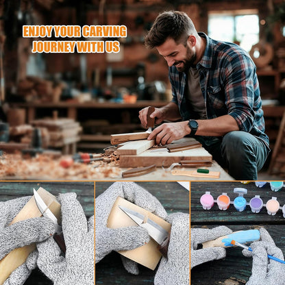 Wood Carving Kit, 36Pcs Wood Carving Tools with Paint and Beewax, Wood Whittling Kit with 4Pcs Whittling Knives & Storage Bag for Beginners and Enthusiasts