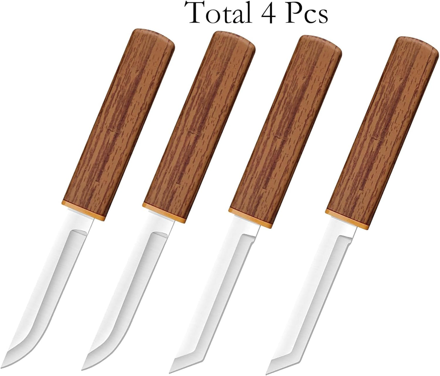 4 Pcs Paring Knife with Wooden Handle, 7.2 Inch Stainless Steel Sharp Fruits and Vegetable Knives for Kitchen, Party, Travel and Outdoors (Brown)