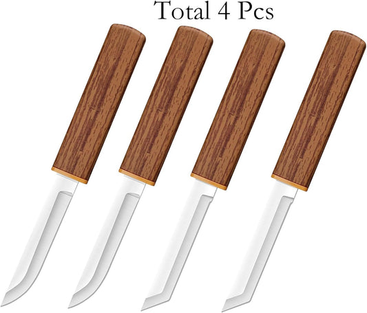 4 Pcs Paring Knife with Wooden Handle, 7.2 Inch Stainless Steel Sharp Fruits and Vegetable Knives for Kitchen, Party, Travel and Outdoors (Brown)