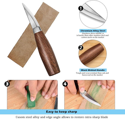 Wood Carving Kit,26pcs Wood Carving Tools with 4 Wood Carving Knives,4 Detail Knives,10 Basswood Blocks,Ergonomic Handle Design,Thick Leather Storage Bag,Whittling Kit for Beginners Adults Kids Hobby