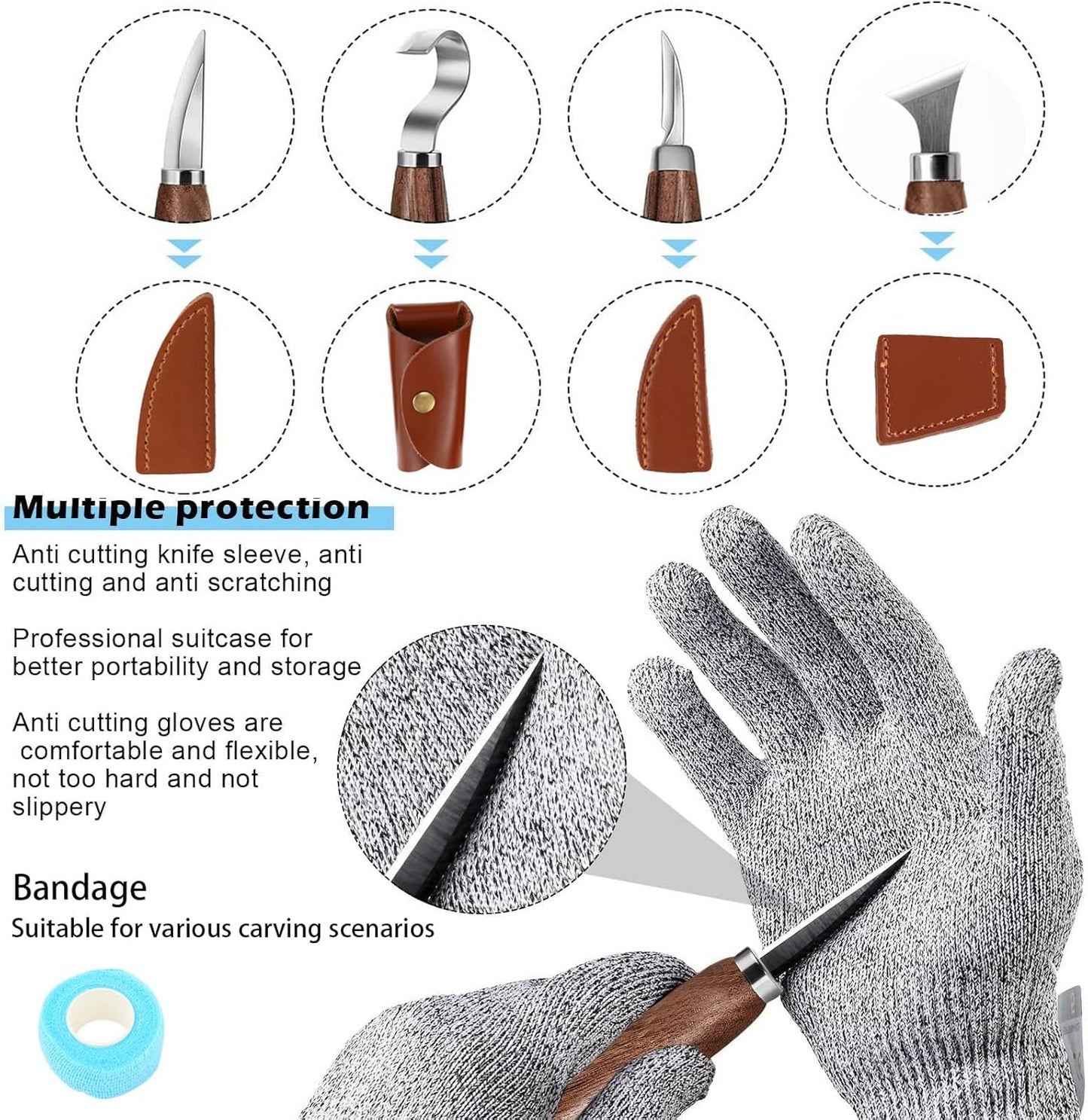 Wood Carving Kit,26pcs Wood Carving Tools with 4 Wood Carving Knives,4 Detail Knives,10 Basswood Blocks,Ergonomic Handle Design,Thick Leather Storage Bag,Whittling Kit for Beginners Adults Kids Hobby