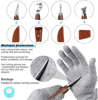 Wood Carving Kit,26pcs Wood Carving Tools with 4 Wood Carving Knives,4 Detail Knives,10 Basswood Blocks,Ergonomic Handle Design,Thick Leather Storage Bag,Whittling Kit for Beginners Adults Kids Hobby