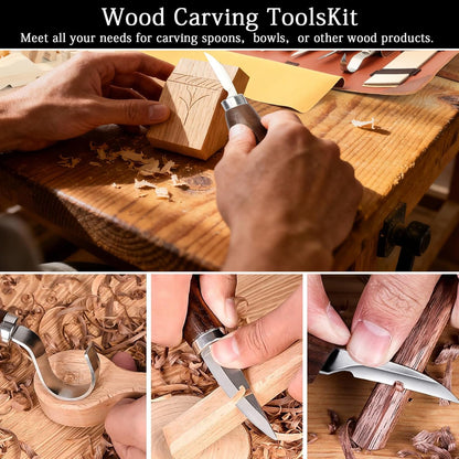 Wood Carving Kit,26pcs Wood Carving Tools with 4 Wood Carving Knives,4 Detail Knives,10 Basswood Blocks,Ergonomic Handle Design,Thick Leather Storage Bag,Whittling Kit for Beginners Adults Kids Hobby