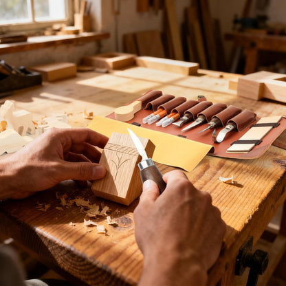 Wood Carving Kit,26pcs Wood Carving Tools with 4 Wood Carving Knives,4 Detail Knives,10 Basswood Blocks,Ergonomic Handle Design,Thick Leather Storage Bag,Whittling Kit for Beginners Adults Kids Hobby