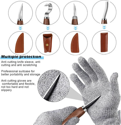 Wood Carving Kit,26pcs Wood Carving Tools with 4 Wood Carving Knives,4 Detail Knives,10 Basswood Blocks,Ergonomic Handle Design,Thick Leather Storage Bag,Whittling Kit for Beginners Adults Kids Hobby