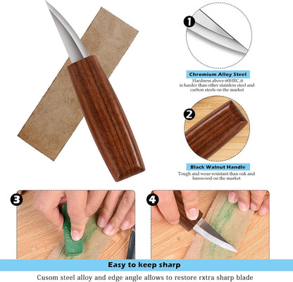 Wood Carving Kit,26pcs Wood Carving Tools with 4 Wood Carving Knives,4 Detail Knives,10 Basswood Blocks,Ergonomic Handle Design,Thick Leather Storage Bag,Whittling Kit for Beginners Adults Kids Hobby
