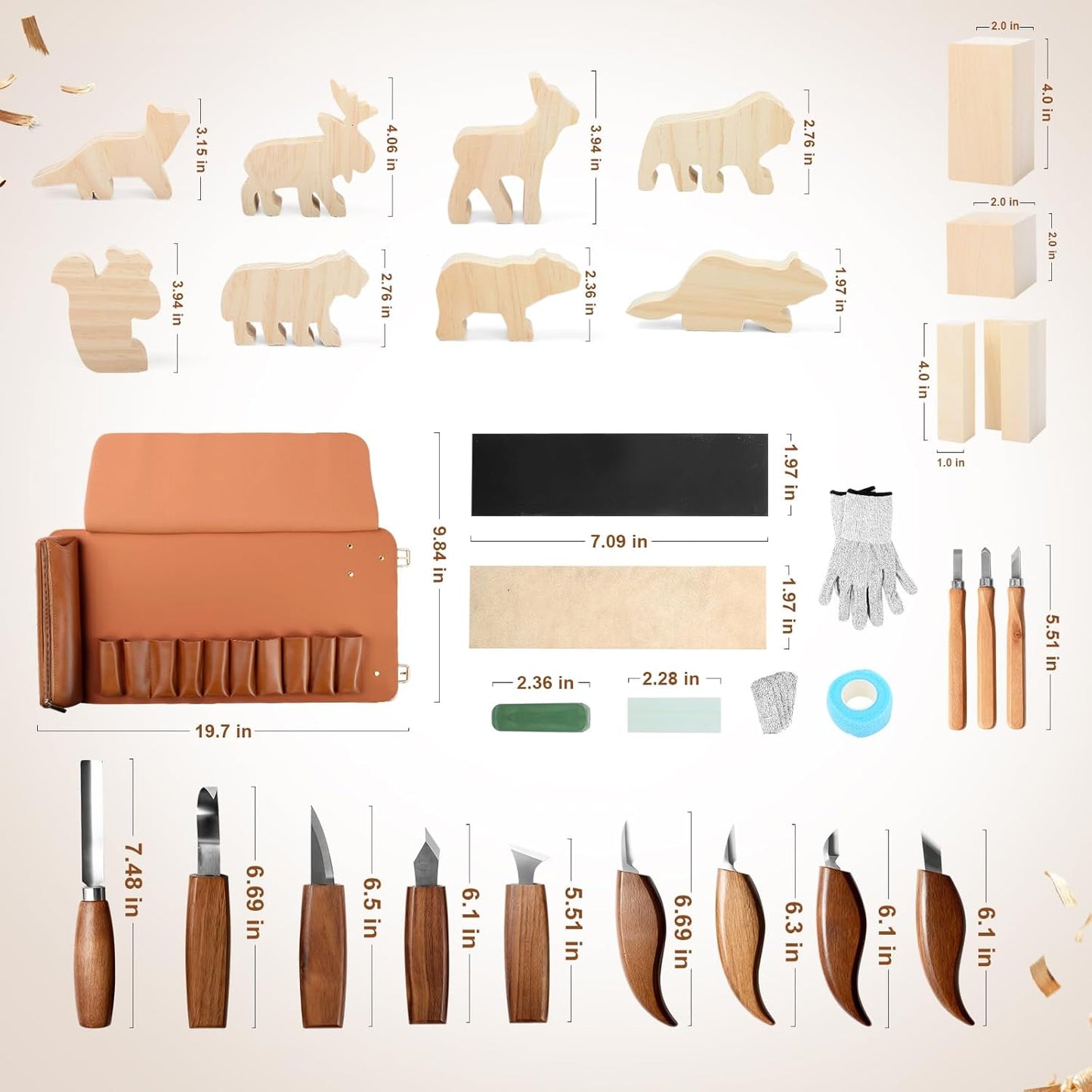 Wood Carving Kit,26pcs Wood Carving Tools with 4 Wood Carving Knives,4 Detail Knives,10 Basswood Blocks,Ergonomic Handle Design,Thick Leather Storage Bag,Whittling Kit for Beginners Adults Kids Hobby