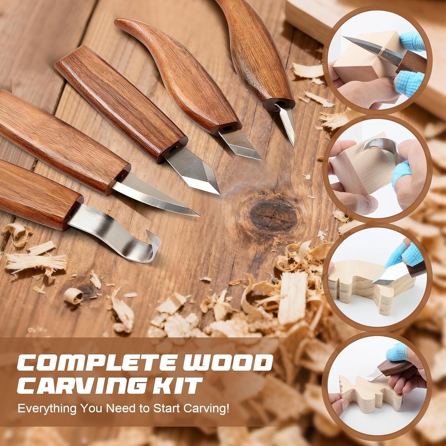 Wood Carving Kit,26pcs Wood Carving Tools with 4 Wood Carving Knives,4 Detail Knives,10 Basswood Blocks,Ergonomic Handle Design,Thick Leather Storage Bag,Whittling Kit for Beginners Adults Kids Hobby